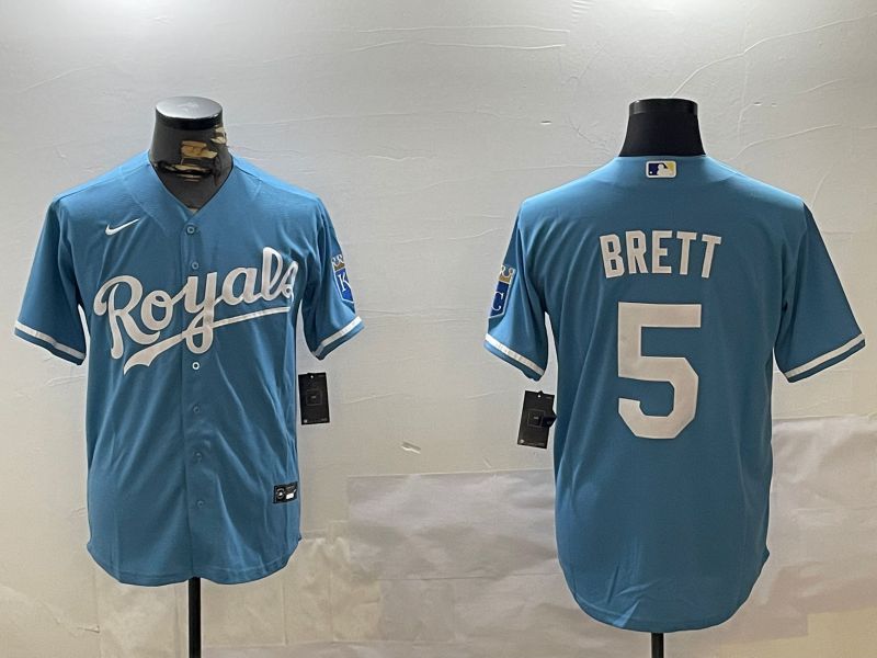 Men Kansas City Royals #5 Brett Light Blue Game 2024 Nike MLB Jersey style 1